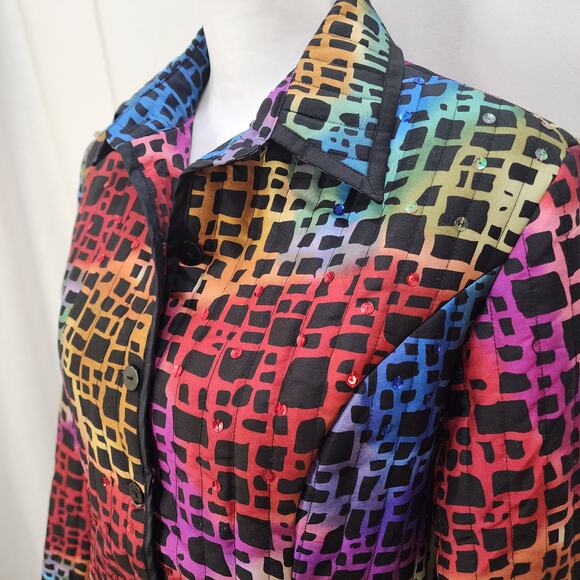 Silkland Multicolor Rainbow Sequin Lightweight Quilted Jacket, Size Medium - Picture 2 of 8